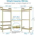 thumbnail image 2 of Timate L3 L Shape Gold Heavy Duty Clothes Rack,  Pipe Wall Mounted, Adjustable 6 Shelves, 5 Closet Rods, Space Saving, 2 of 13