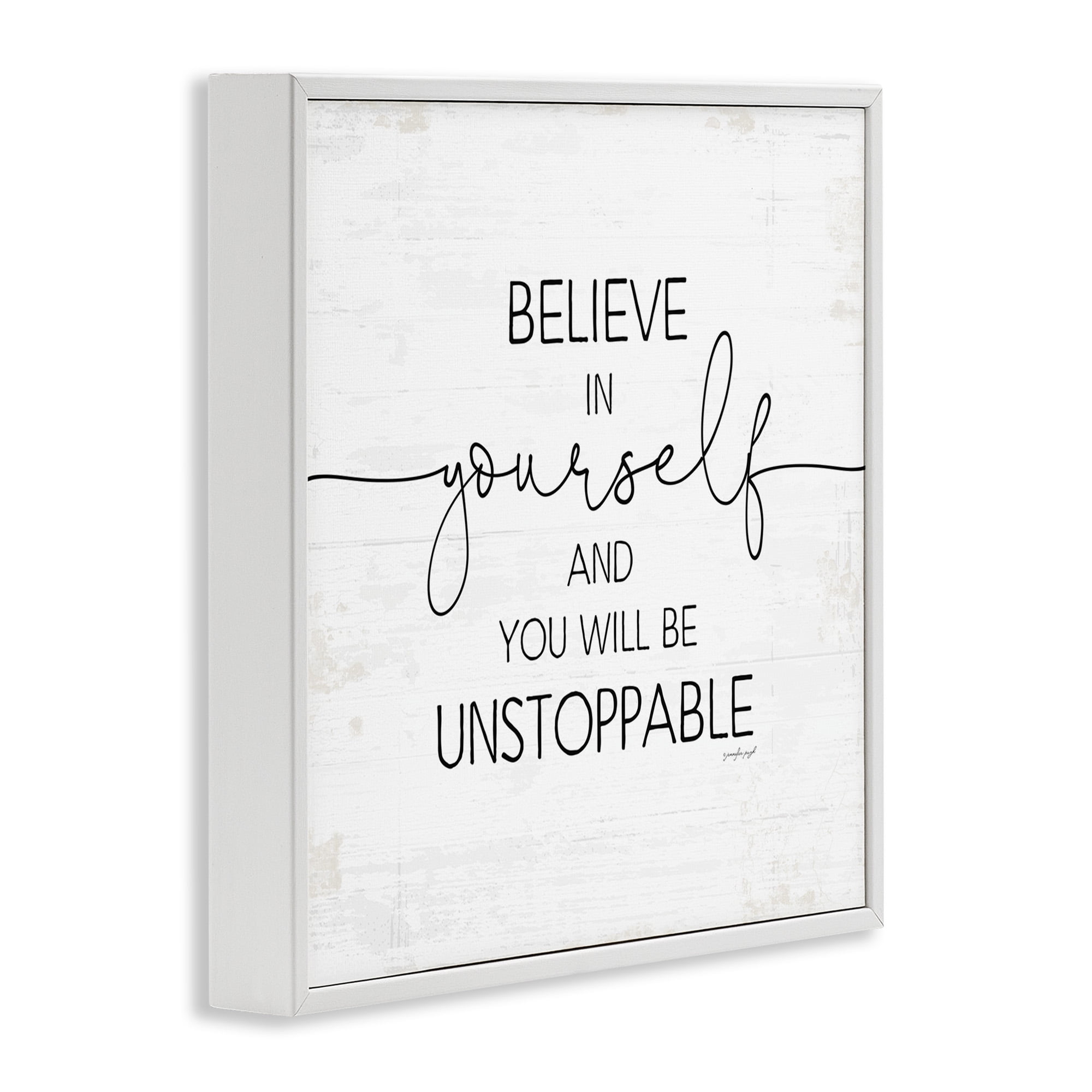 Stupell Industries Believe In Yourself Inspirational Typography Painting White Framed Art Print Wall Art, 12 x 12