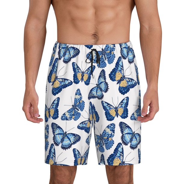 Balery Beautiful Butterflies Pantalones cortos de pijama de punto de algodón para hombre con cinturilla y bolsillos-XX-Large