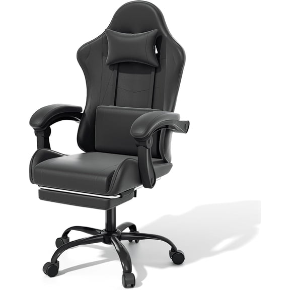 Gaming Chair with Footrest High Back Video Game Chair with Headrest & Lumbar Support Height Adjustable Leather Swivel Computer Chair for Adult Teen Office or Gaming,