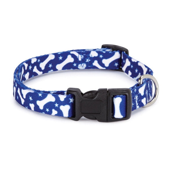 Pooch Pattern Pet Collars Classic Dog Bone Designs Choose Blue or Red & Size (Blue xSmall 6 10