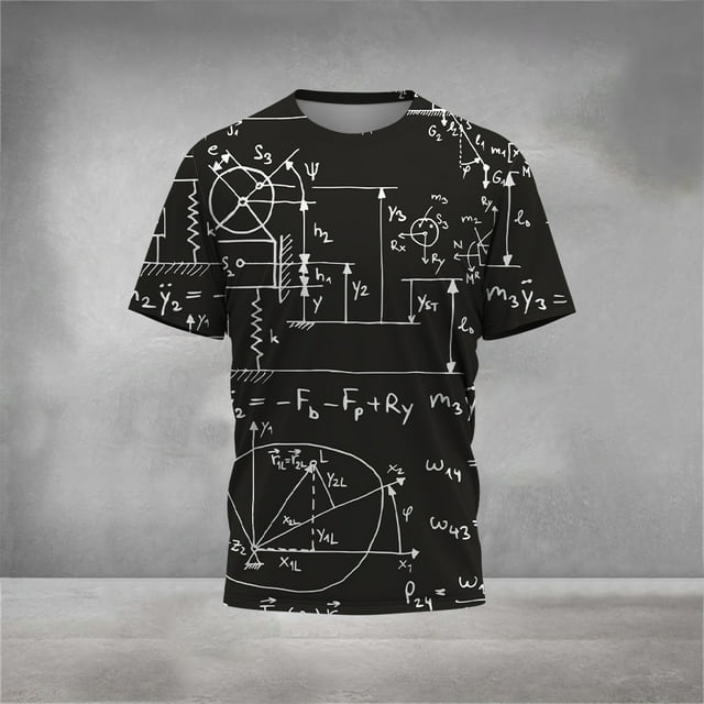 Motif d'Équation Mathématique T-Shirt d'Été Imprimé 3d pour Hommes T-Shirt Décontracté Quotidien Col Rond Tendance Manches Courtes