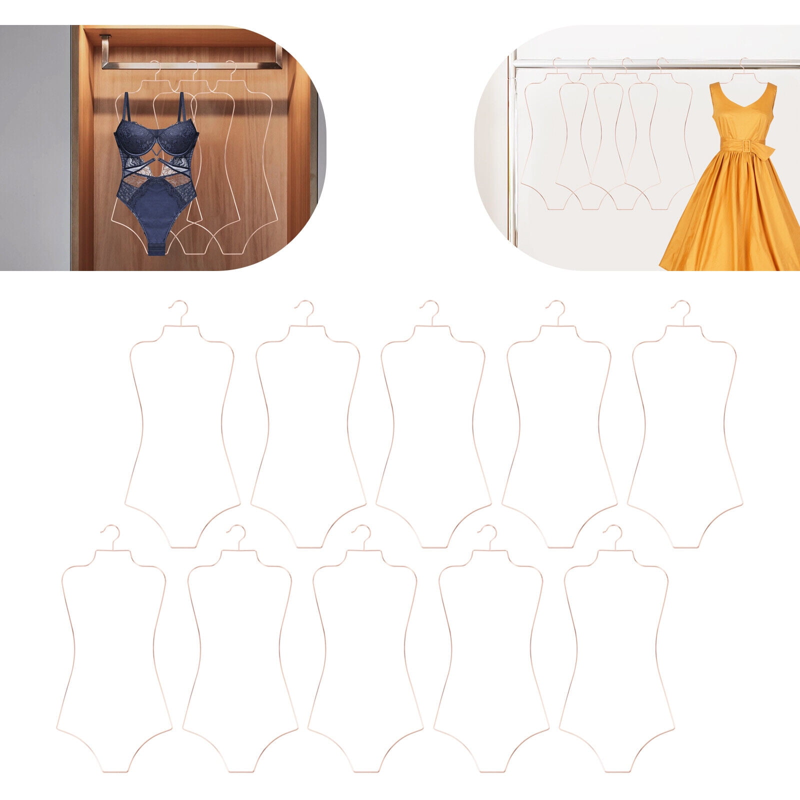10Pcs Gold Swimsuit Hangers, Iron Body Shape Bikini Display Hanger for Bathing Suit Swimsuits Lingerie Pajamas Underwear for Home Boutique Retail Shop Closet
