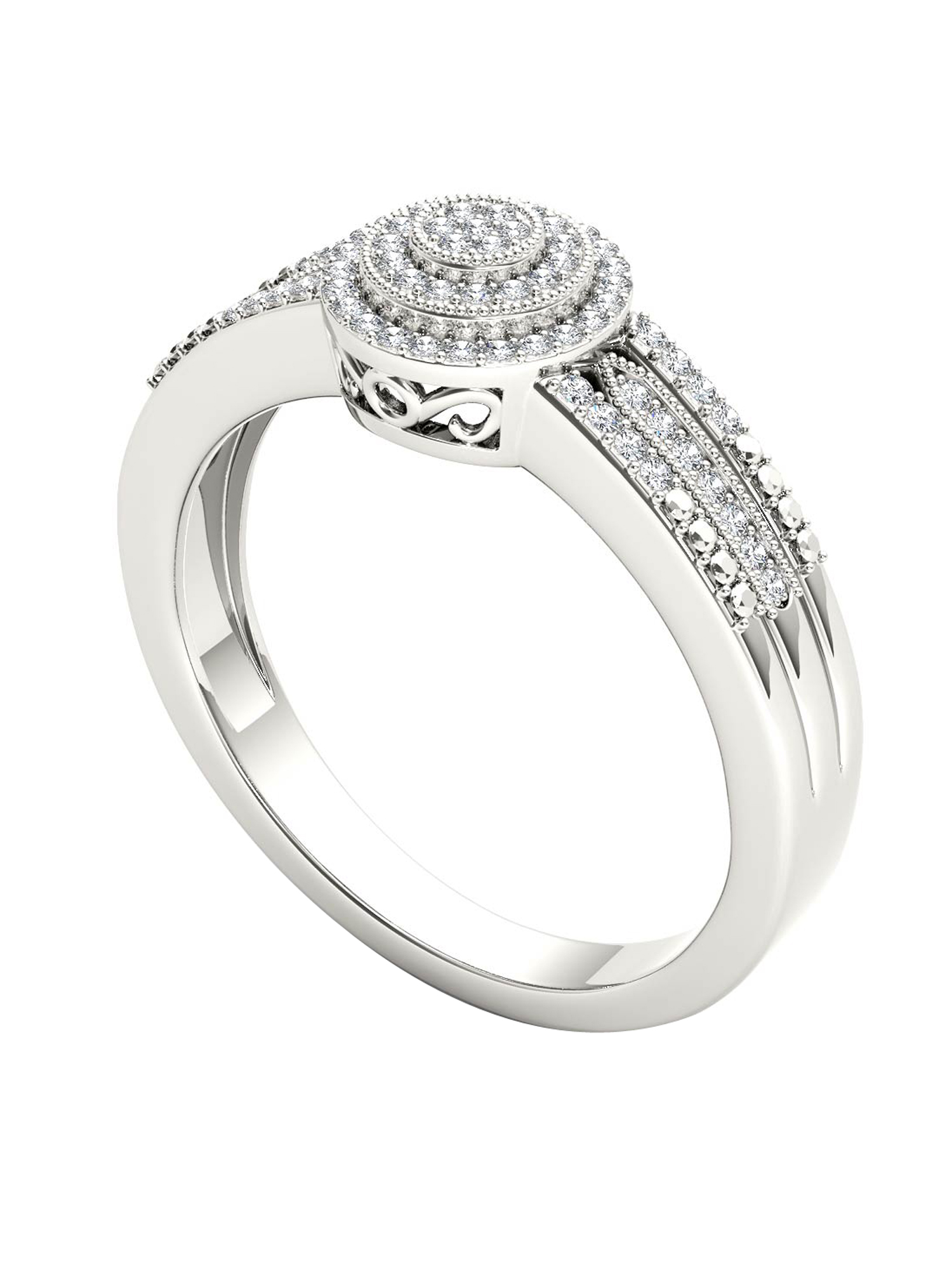 1/5 Carat T.W. Diamond Double Halo Cluster 10kt White Gold Engagement Ring