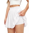 thumbnail image 2 of Siliteelon Women Ruffle Mini Skirt Flowy Skort High Waisted Bubble Hem Built-in Shorts with Pockets, 2 of 7