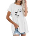 thumbnail image 1 of Blusa de manga corta con estampado regular de flecos y cuello redondo de algodón y cáñamo para mujer OAVQHLG3B Store  lin121212, 1 of 5