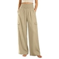 thumbnail image 3 of Horkkom Cargo Pants Women Solid Color High Waisted Wide Leg Pants Lightweight Casual Workout Hiking Pants with Pockets L, 3 of 7