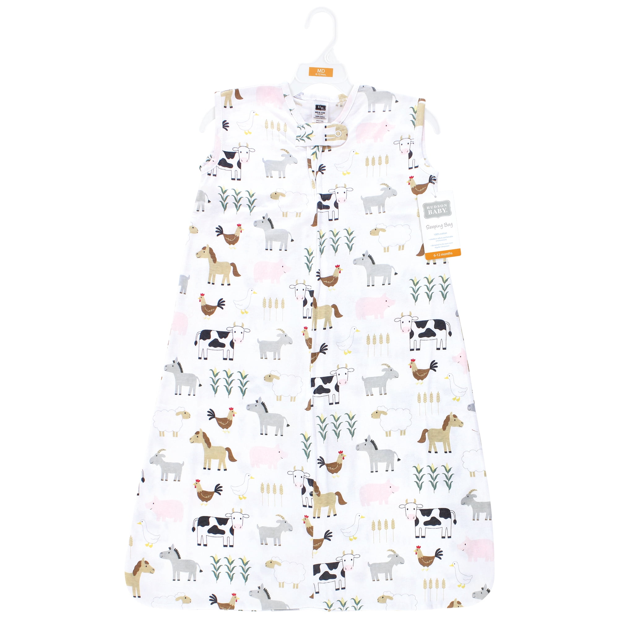 Hudson Baby Infant Girl Cotton Sleeveless Wearable Sleeping Bag, Sack, Blanket, Cute Farm, 12-18 Months