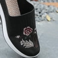thumbnail image 6 of Floleo Women's Backless Slip On Floral Embroidery Knit Mule Sneakers, Breathable Mesh Wedge Sole Casual Daily Walking Footwear(Black,6.5), 6 of 9