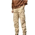 thumbnail image 1 of Pantalones largos de moda para hombre, casuales, de color sólido, con bolsillos y cremallera, cintura elástica, de poliéster., 1 of 2
