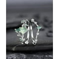 thumbnail image 3 of Kite Cut Moss Agate Leaf Engagement Ring Set, 14K White Gold Twig Branch Promise Wedding Ring, Silver 925 Vine Bridal Set For Women, 3 of 5