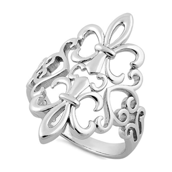 925 Sterling Silver Platinum Plated Double Fleur De Lis Heart Women Valentines Day Gifts Ring