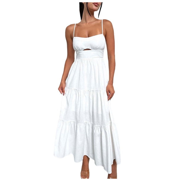 Vestido largo sin mangas con espalda descubierta y corte sólido para mujer - Mezcla de poliéster y spandex - Ropa informal/de fiesta con opciones de tallas