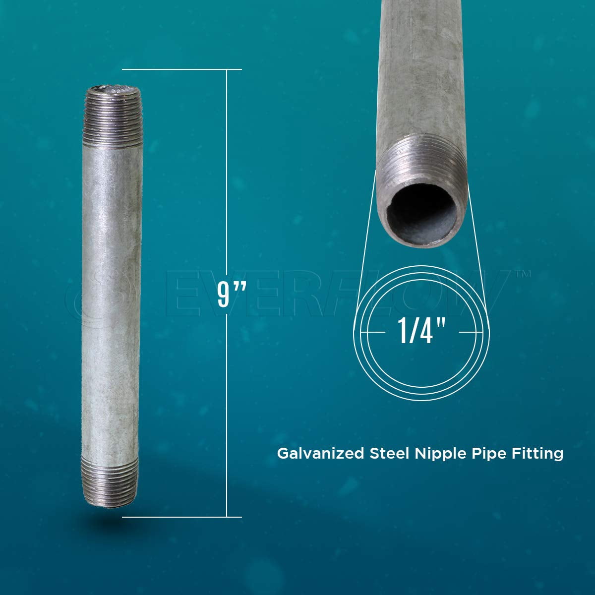 Supply Giant 1/4" x 9", Steel Pipe, pre cut Industrial Pipe, Threaded Pipe Nipples and Fittings, Build Vintage DIY Furniture, Galvanized (Pack Of 4)