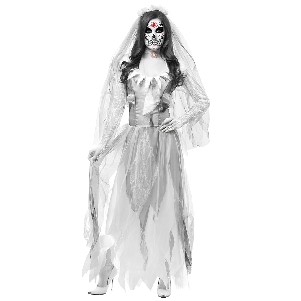 Adult Halloween Zombie Bride Black Veil With Flowers Fancy Dress Accessory 