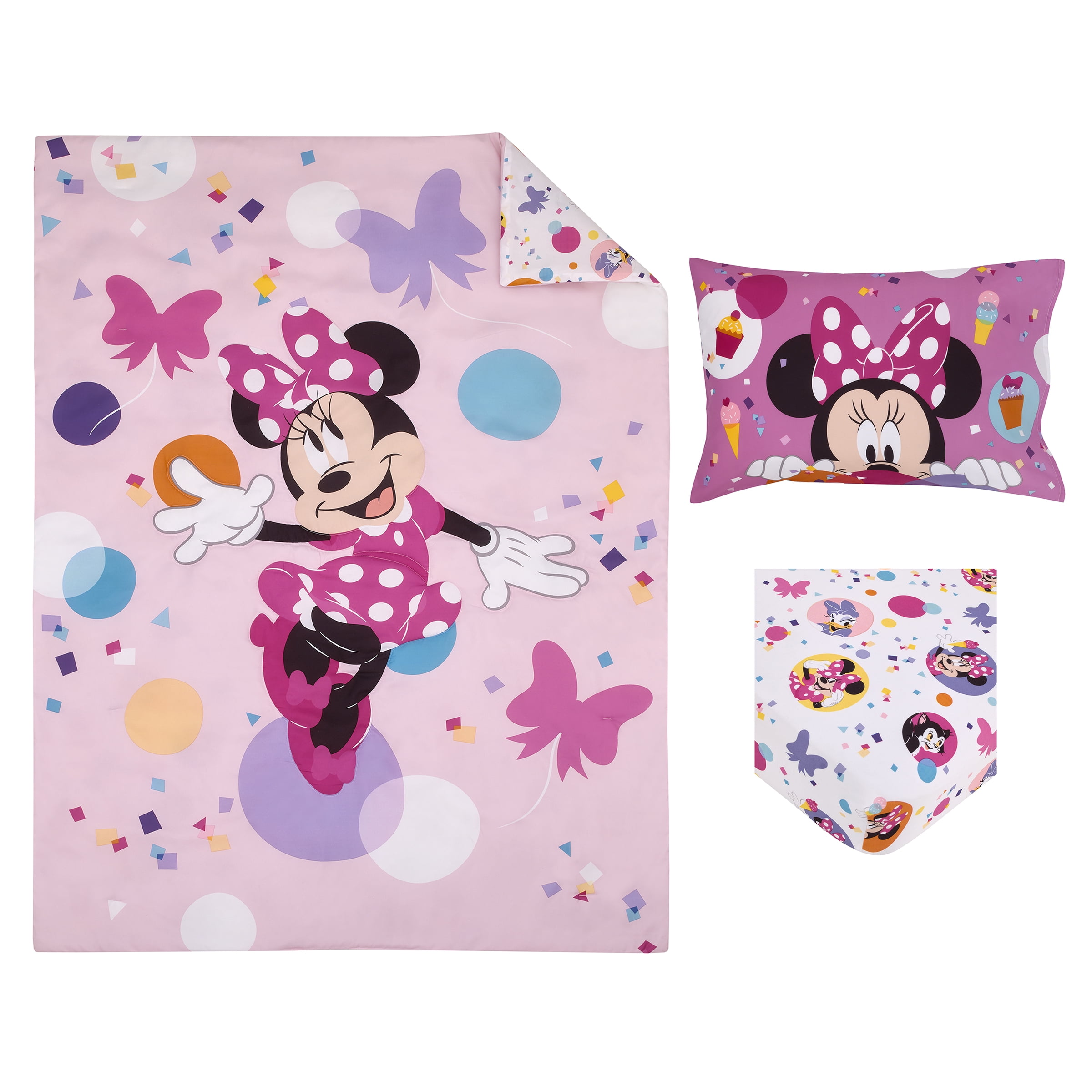 Disney Minnie Mouse Have Fun 3 Piece Toddler Bed Set, Comforter, Sheet, Pillowcase, Pink, Girl