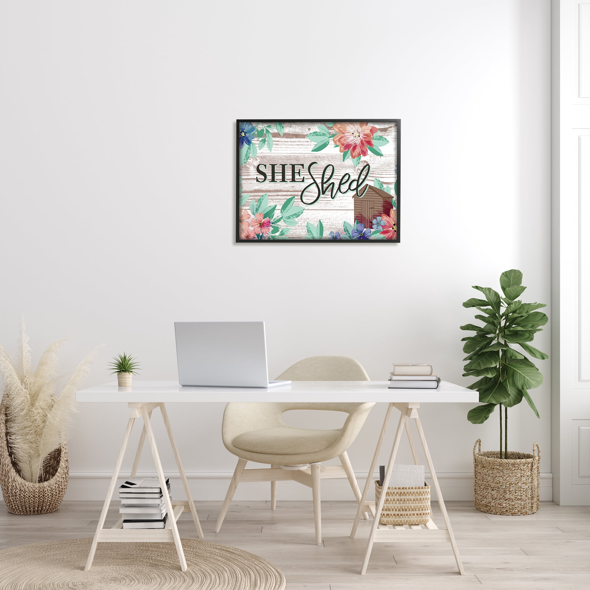 Stupell Home Décor Industries She Shed Typography Rustic Country Floral Sign, 24 x 30, Designed by Jennifer Ellory