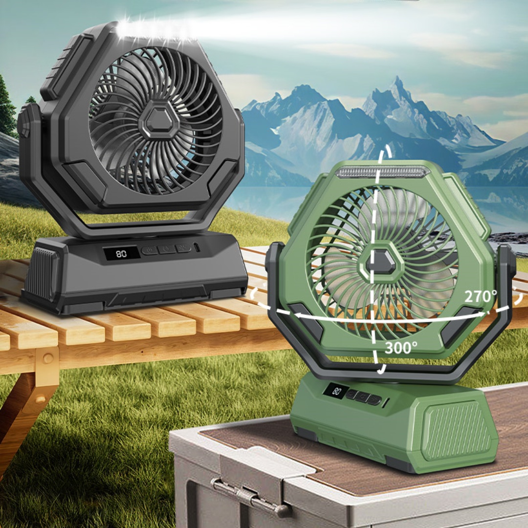 Rechargeable Portable Camping Fan with LED Lantern,Battery Powered Fan,Small Desk Cordless Fans with Hook,270 Head Rotation 3 Speeds USB Recharge Outdoor Fan for Tent Travel Canopy Beach