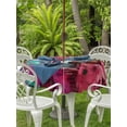 thumbnail image 3 of Outdoor Tablecloth with Umbrella Hole for Patio/Picnic/Party/Camping, Abstract Red Waterproof Table Cloth Round Cover Washable, Painting Buildings Geometric Color Block (Dia 54"), 3 of 8