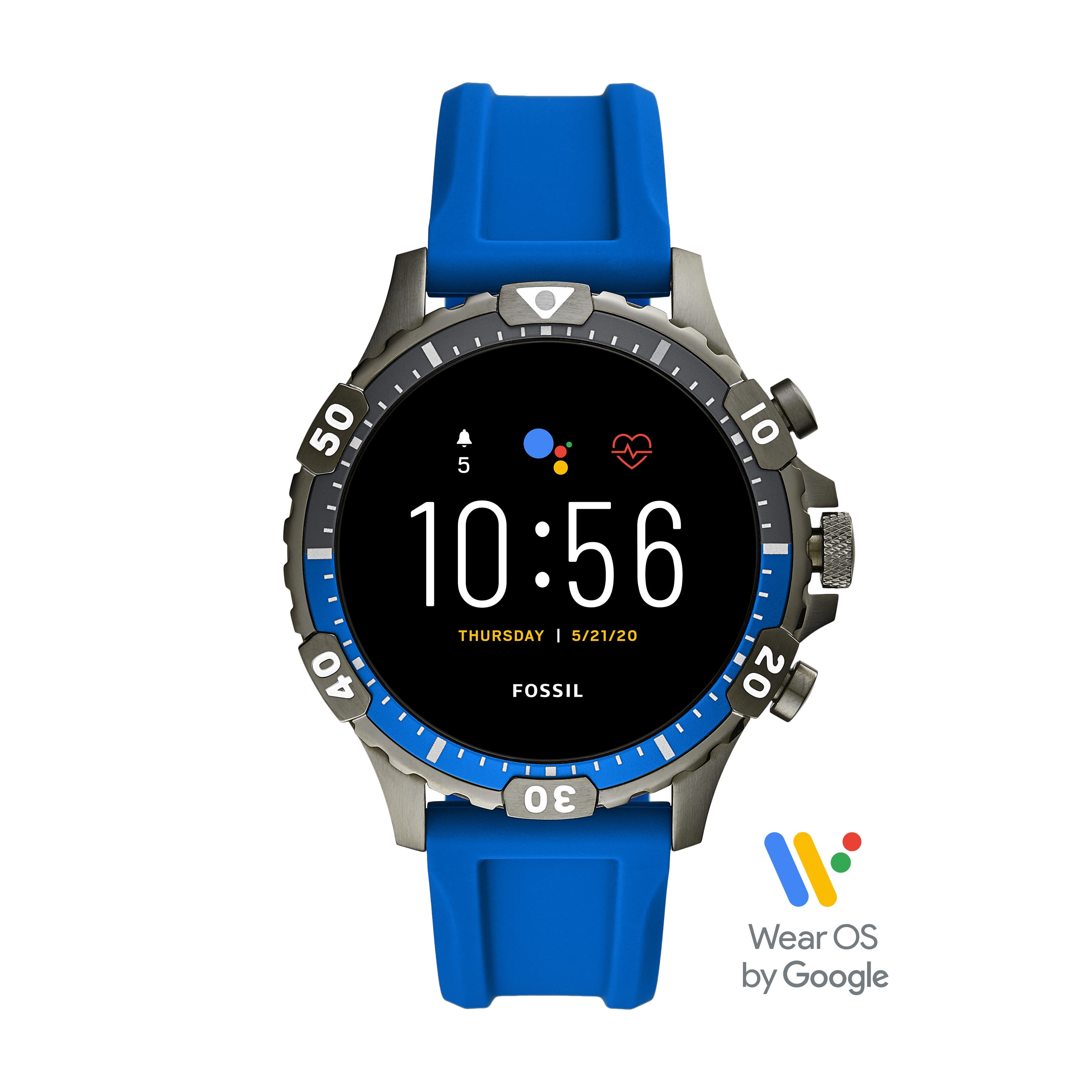Fossil 5th Generation Garrett HR Men's Smartwatch - Blue Silicone - Powered with Wear OS by