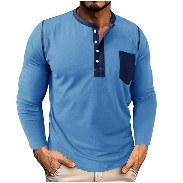 Blusas y camisas de manga larga y cuello redondo para hombre, casuales, a la moda, de color liso, transpirables, de manga larga y cuello redondo, de poliéster.
