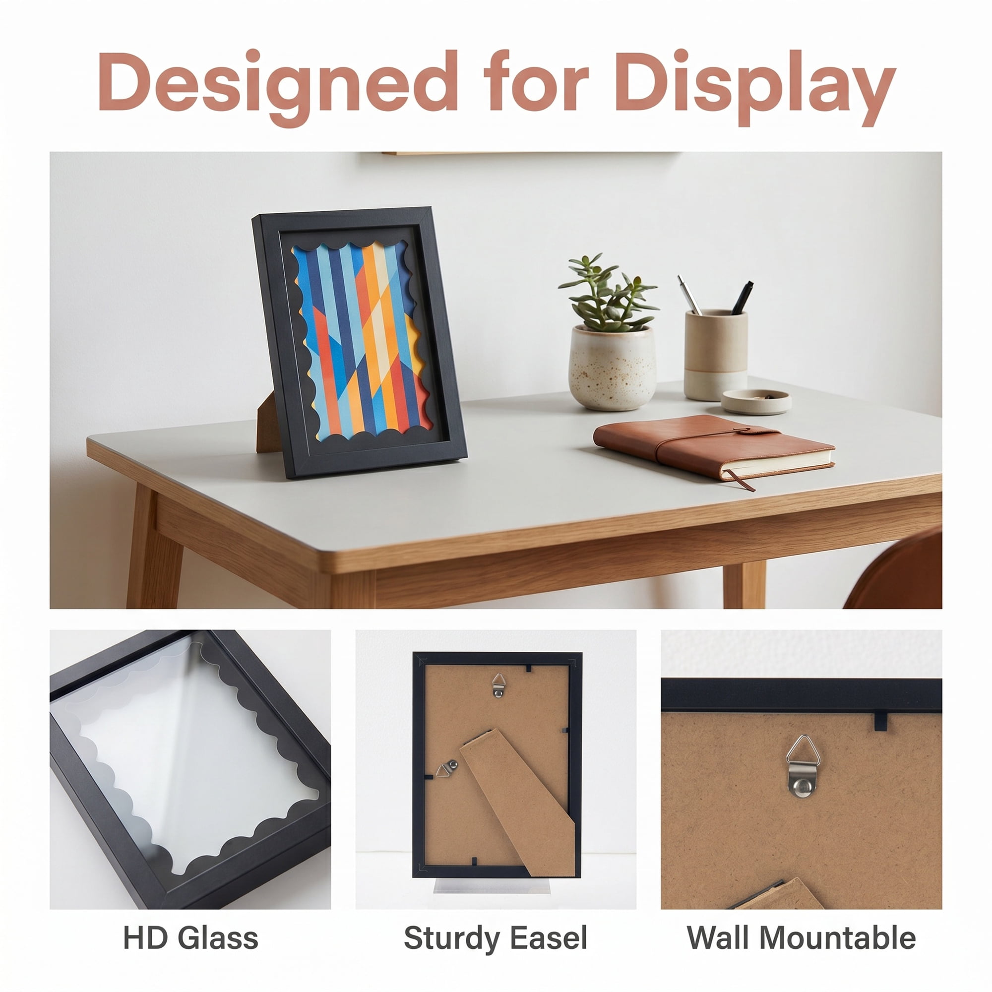 Unique Bargains MDF Wood Cute Wavy Picture Frame Black 5" x 7"