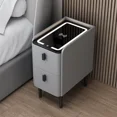 thumbnail image 2 of Mesita de noche de madera de estilo moderno, mesitas de noche inteligentes para dormitorio con carga inalámbrica, gabinete de almacenamiento Bluetooth con 2 cajones, 2 of 4
