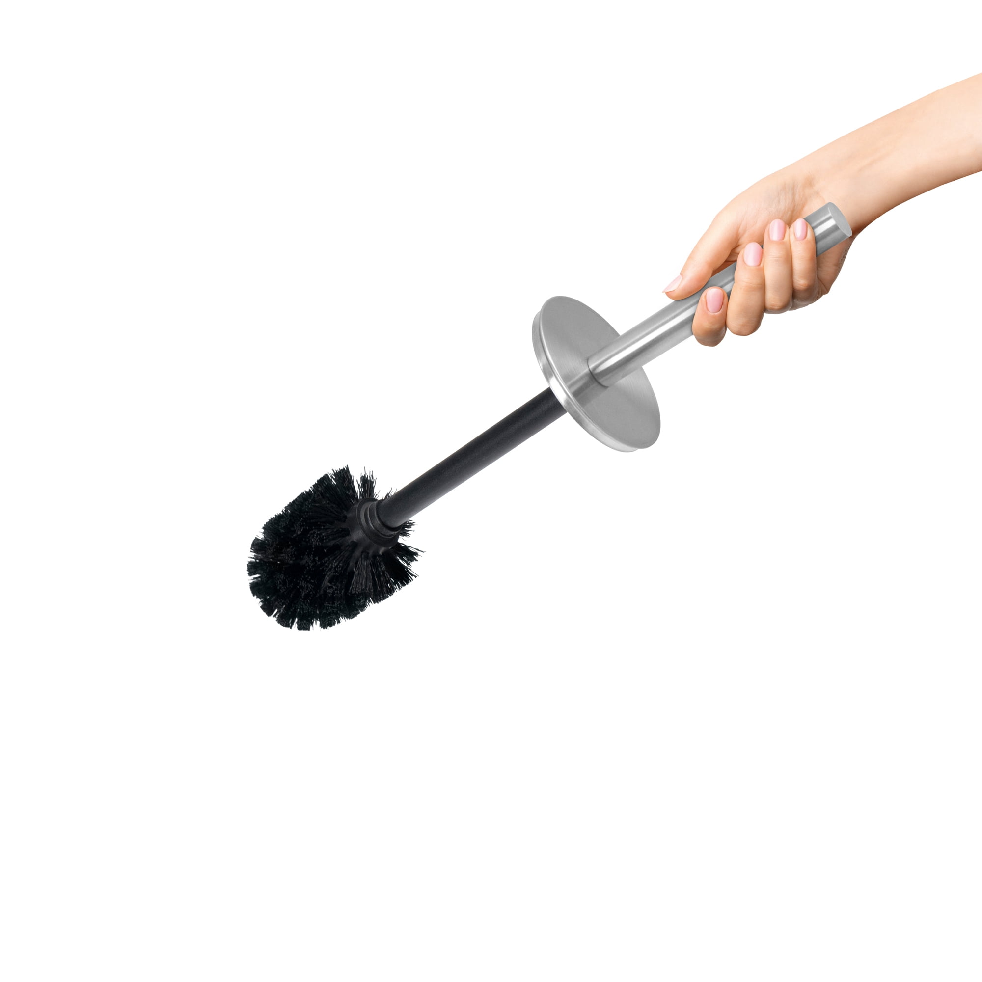 Acento Slim Round Holder, 8 x 8 x 44.5 cm Metal Removable Plastic Liner Tall Toilet Brush in Brushed Stainless Steel