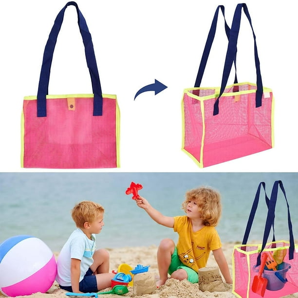 Bolsa de juguetes de playa bolsa de malla grande mochila plegable para almacenamiento de juguetes de playa bolsa de playa para ninos para ropa juguetes natacion toalla viajes en la playa rosa
