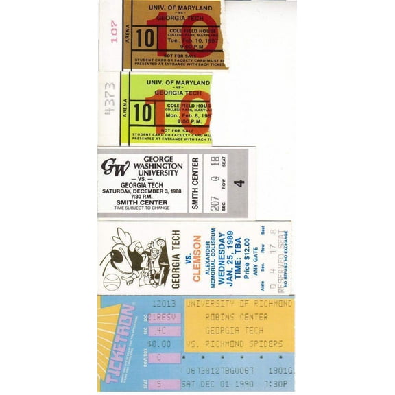 Georgia Tech basketball 5 vintage ticket stubs Bobby Cremins