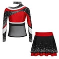 thumbnail image 5 of TiaoBug Cheerleading Outfits for Kids Girls Long Sleeve Mock Neck Rhinestones Cheer Top with Mini Skirt Set Red 12, 5 of 6