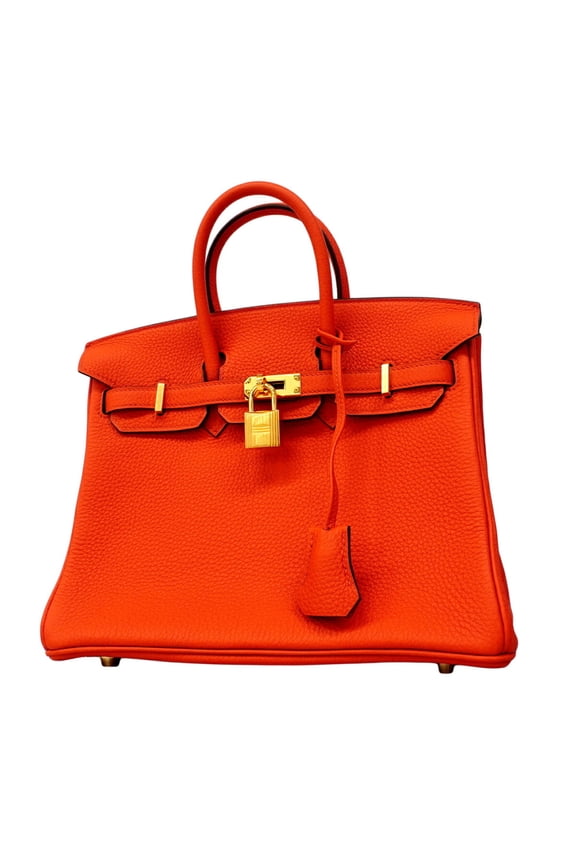 Pre-Owned Hermes Birkin 25 handbag, Togo leather, Rouge Tomato, C stamp, women's.
