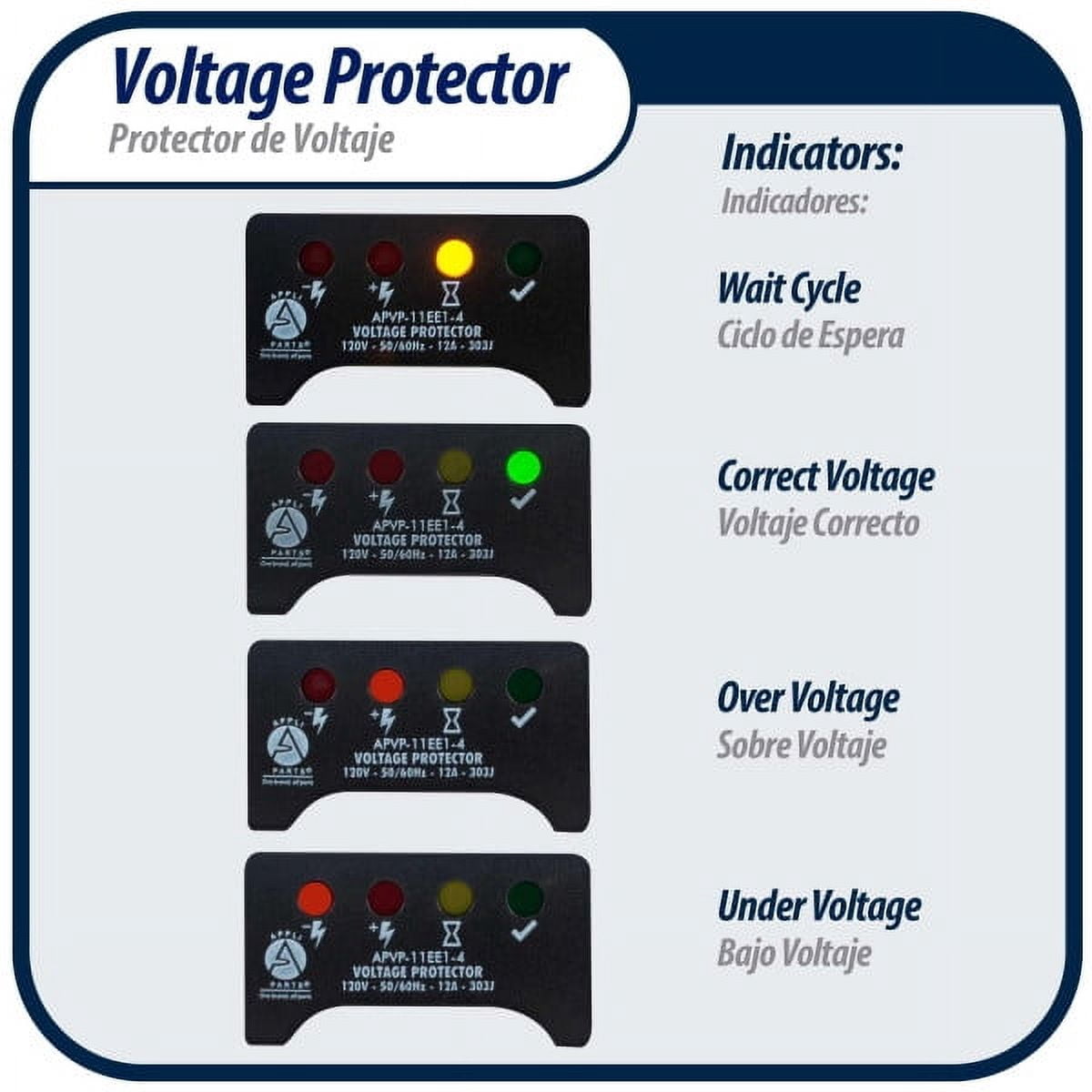 Appli Parts APVP-11EE1-4 120 V Voltage Surge Protector for Refrigerators with Electronic Boards, 50/60 Hz, 12 A, 303 joules, regulator with time delay works with all electronic appliance brands