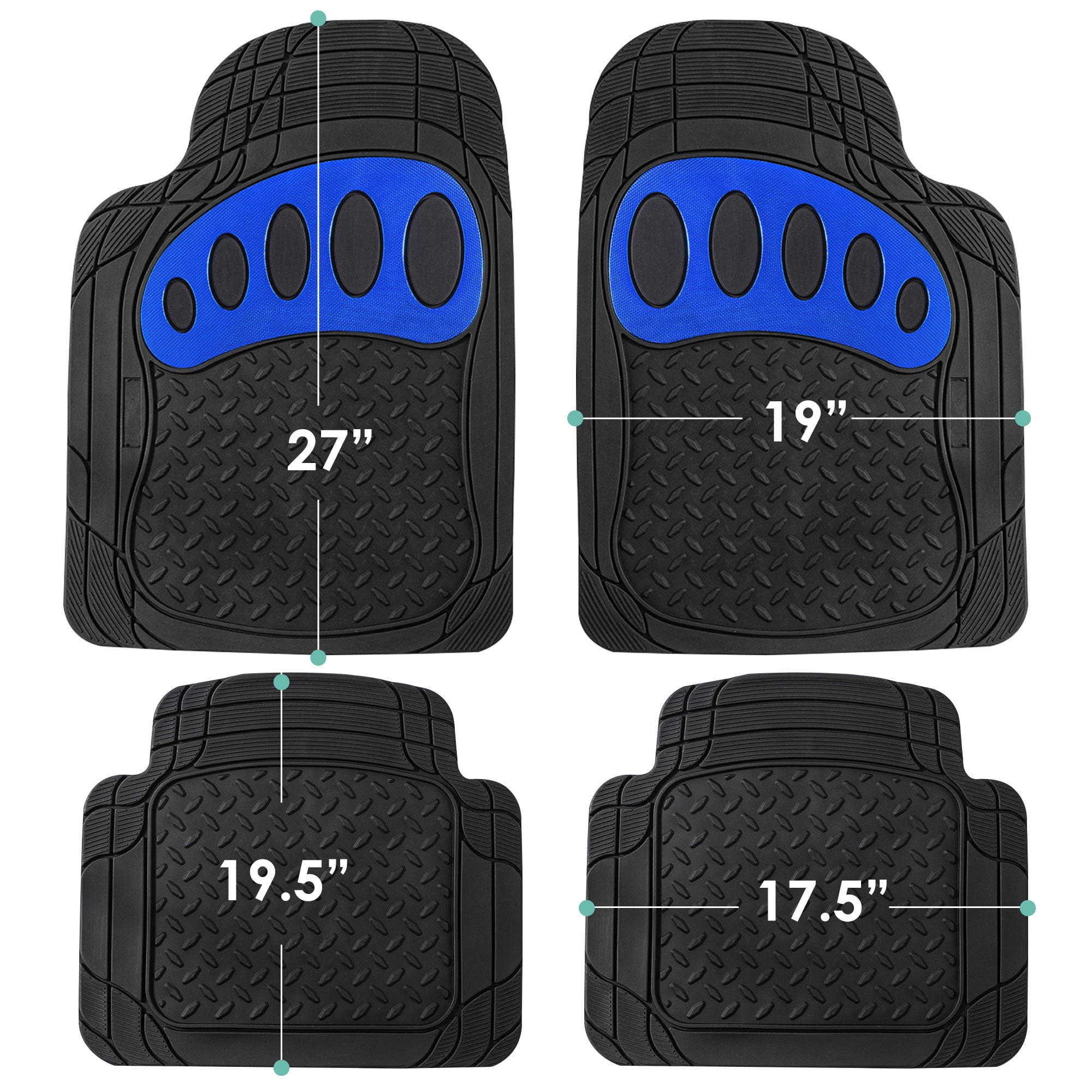 FH Group Trimmable ClimaProof Rubber Floor Mats With Footprint Design Blue/Black – Full Set
