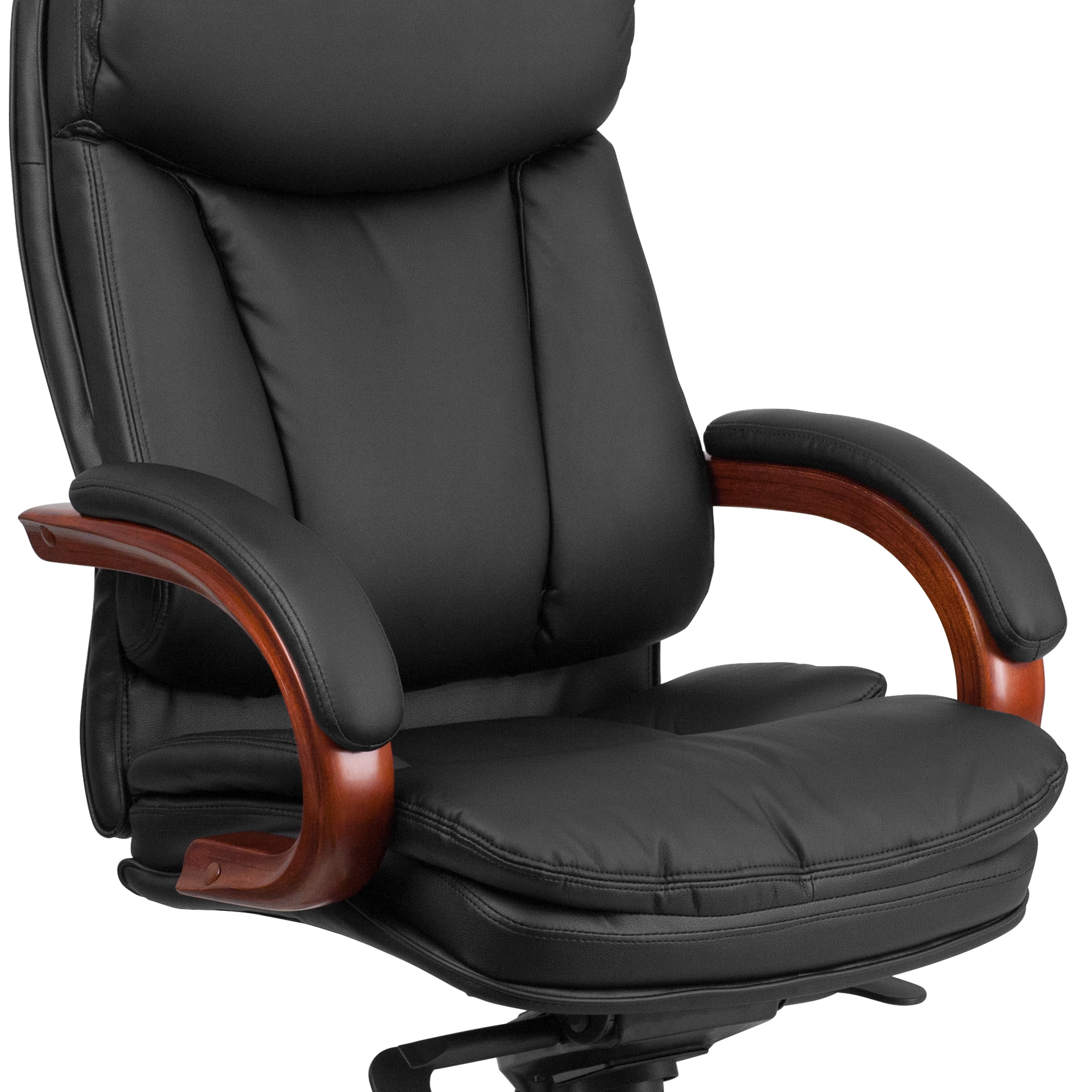 Emma + Oliver High Back Black LeatherSoft Synchro-Tilt Ergonomic Office Chair with Wood Base