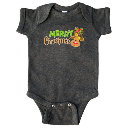 

Inktastic Merry Christmas Cute Reindeer Gift Baby Boy or Baby Girl Bodysuit