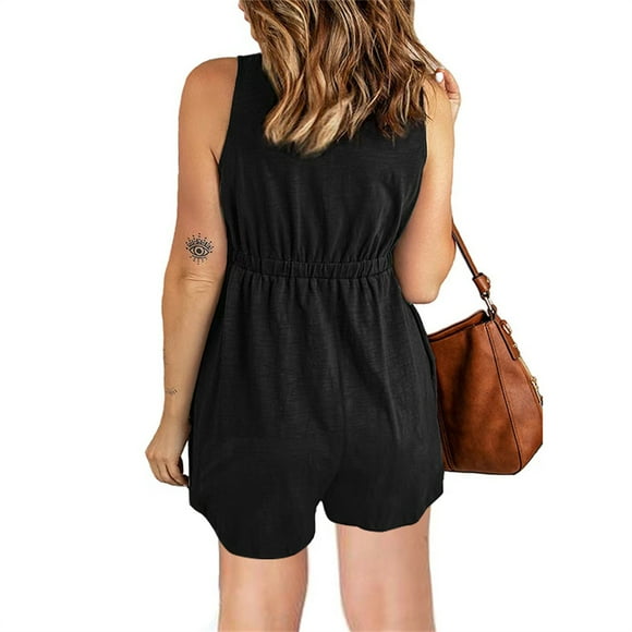 Sonducket Vestido de verano para mujer, senderismo, playa, fiesta de viaje, chaleco con botones para niñas, ropa de cintura alta, ropa de mezcla de conjuntos de ropa Negro 3XL Sonducket AP011283-30