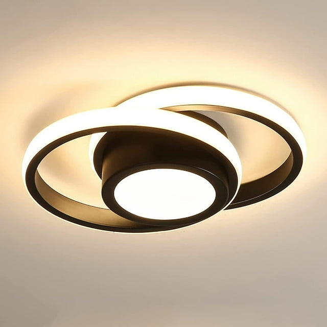 Luminaire de Plafond Créatif Moderne Design Rond Petit Abat-Jour de Plafond Noir, 32w (Lumière Chaude)