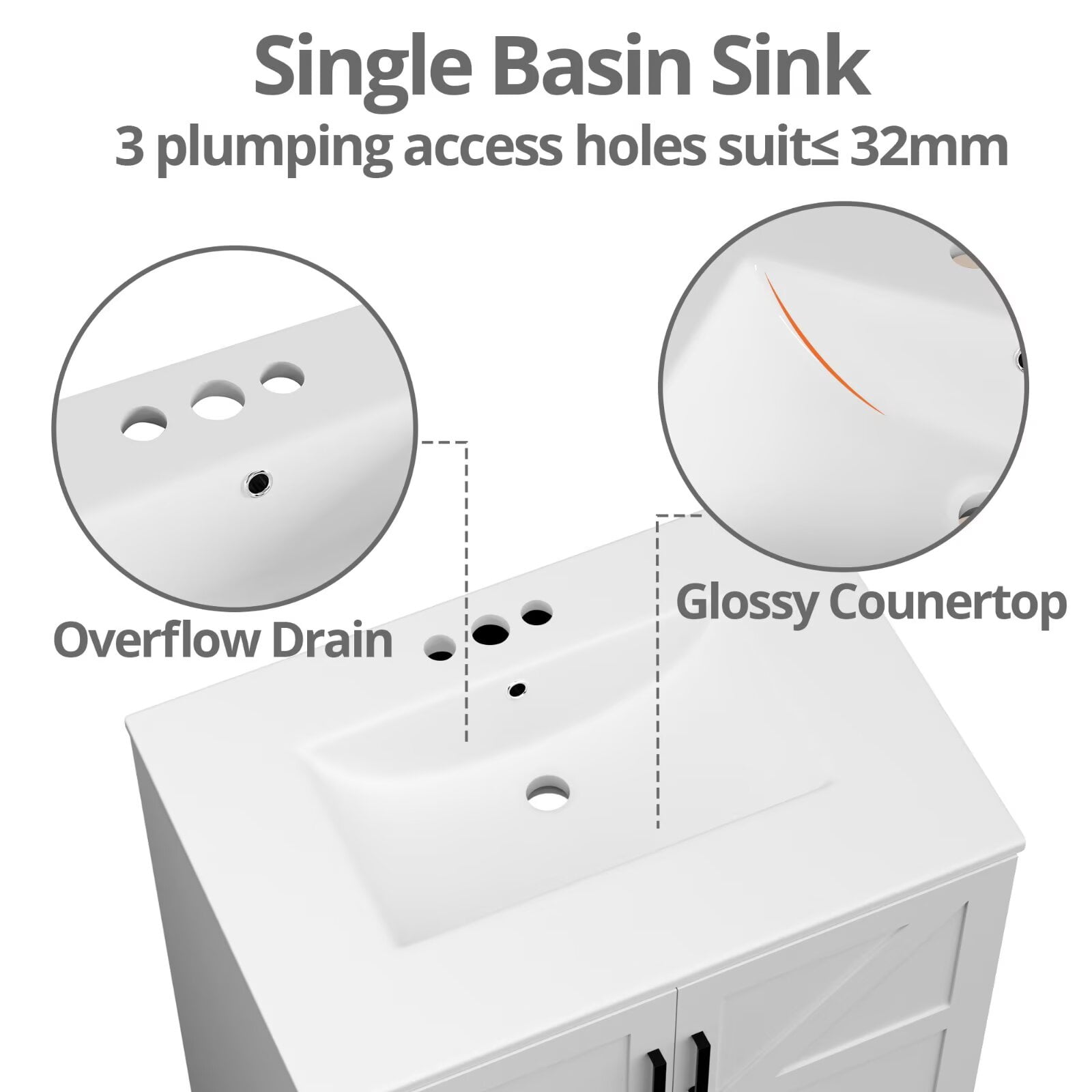30" Farmhouse Bathroom Vanity with Ceramic Sink, Floor Standing Single Basin Vanity Set, Bathroom Cabinet with Drawer 2 Soft Closing Doors and Metal Handle, White