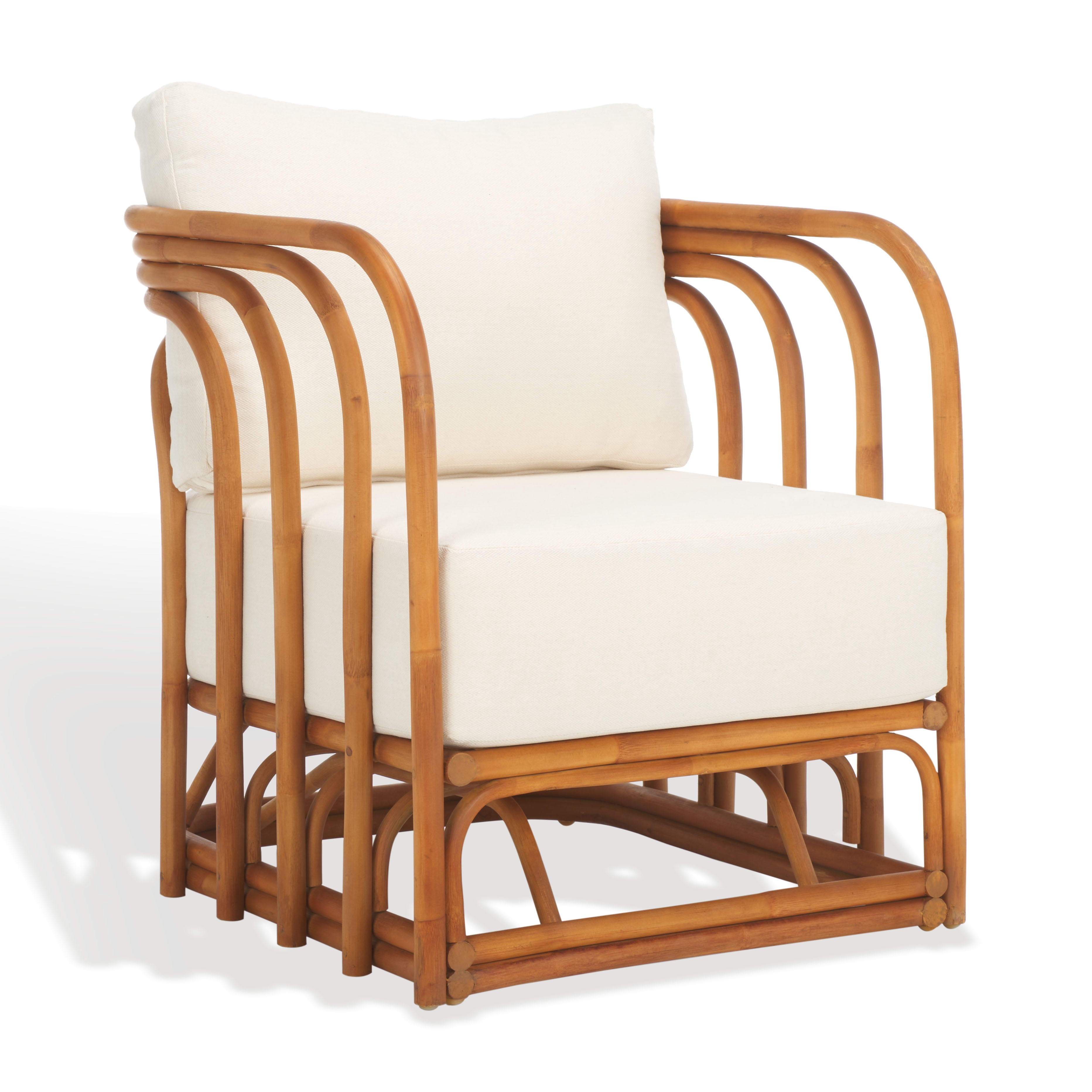 Safavieh Couture Harlowe Rattan Mid-Century Accent Chair, Natural/White