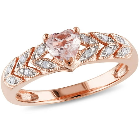 Tangelo 1/2 Carat T.G.W. Morganite and Diamond-Accent 10kt Rose Gold Heart Ring