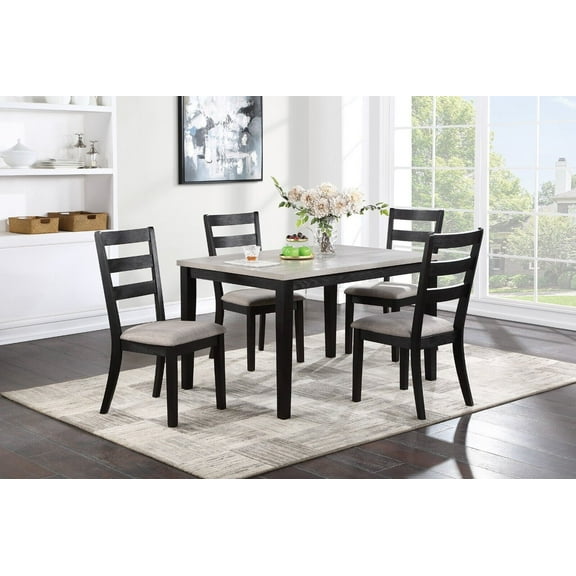 Transitional Dining Room 5pc Set Wooden Two-Tone Design Dining Table 4x Side Chairs Ladder Back Cushion Seats Furniture