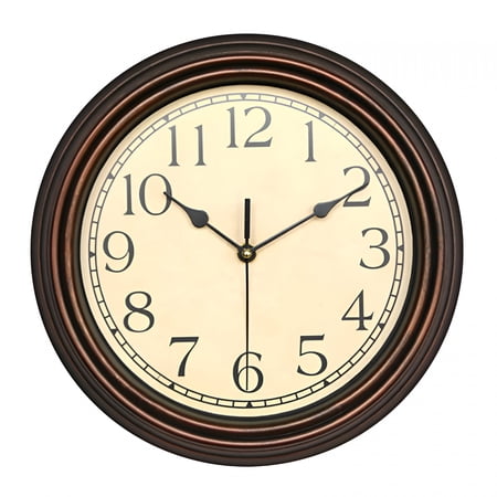 DESIGNICE Retro Silent Non Ticking Round Classic Clock Quartz Decorative Battery Operated Wall Clock for Living Room Kitchen Home 12 Bronze