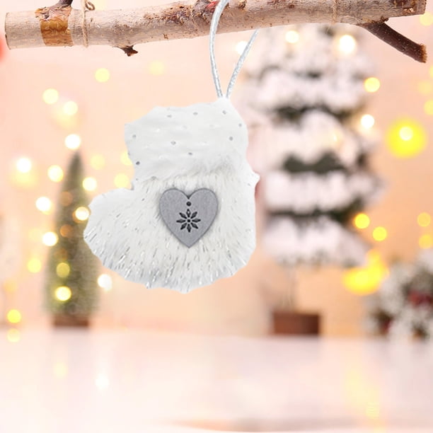 Calcetín Navideño Decorativo | Tela Blanca | 9 X 7,5 X 3,5 Cm | Decoración Festiva para El Hogar | Regalo Ideal | Dcc250925001Wh