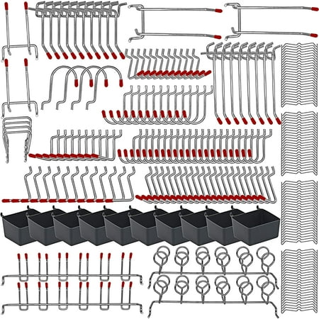 

228PKS Pegboard Hooks Assortment with Metal Hooks Sets Pegboard Bins Peg Locks for Organizing Storage System Tools Accessories