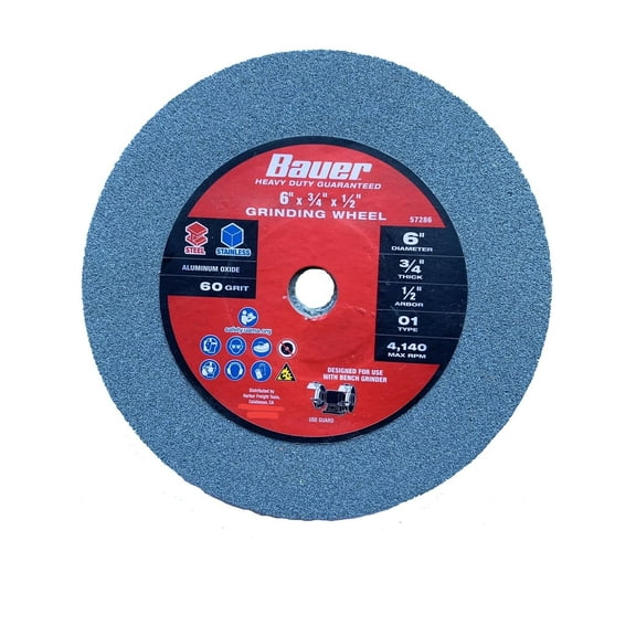 Bauer 6" Bench Grinding Wheel 60 Grit- 6 Inch X 3/4 Inch X 1/2 Inch