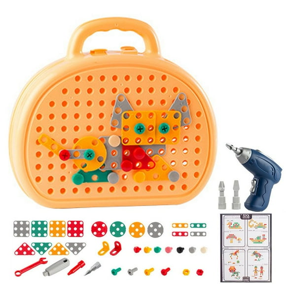 HLONK Boîte à Outils Montessori avec Perceuse Jouets Éducatifs pour Enfants Ensemble Boîte à Outils avec Vis de Perceuse Jouets Kit de Construction DIY pour Tout-Petits