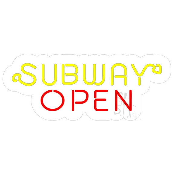 Subway Open Contoured Clear Backing LED Neon Sign 10 x 24 - inches, Clear Edge Cut Acrylic Backing, with Dimmer - Bright and Premium built indoor LED Neon Sign for restaurant decor.