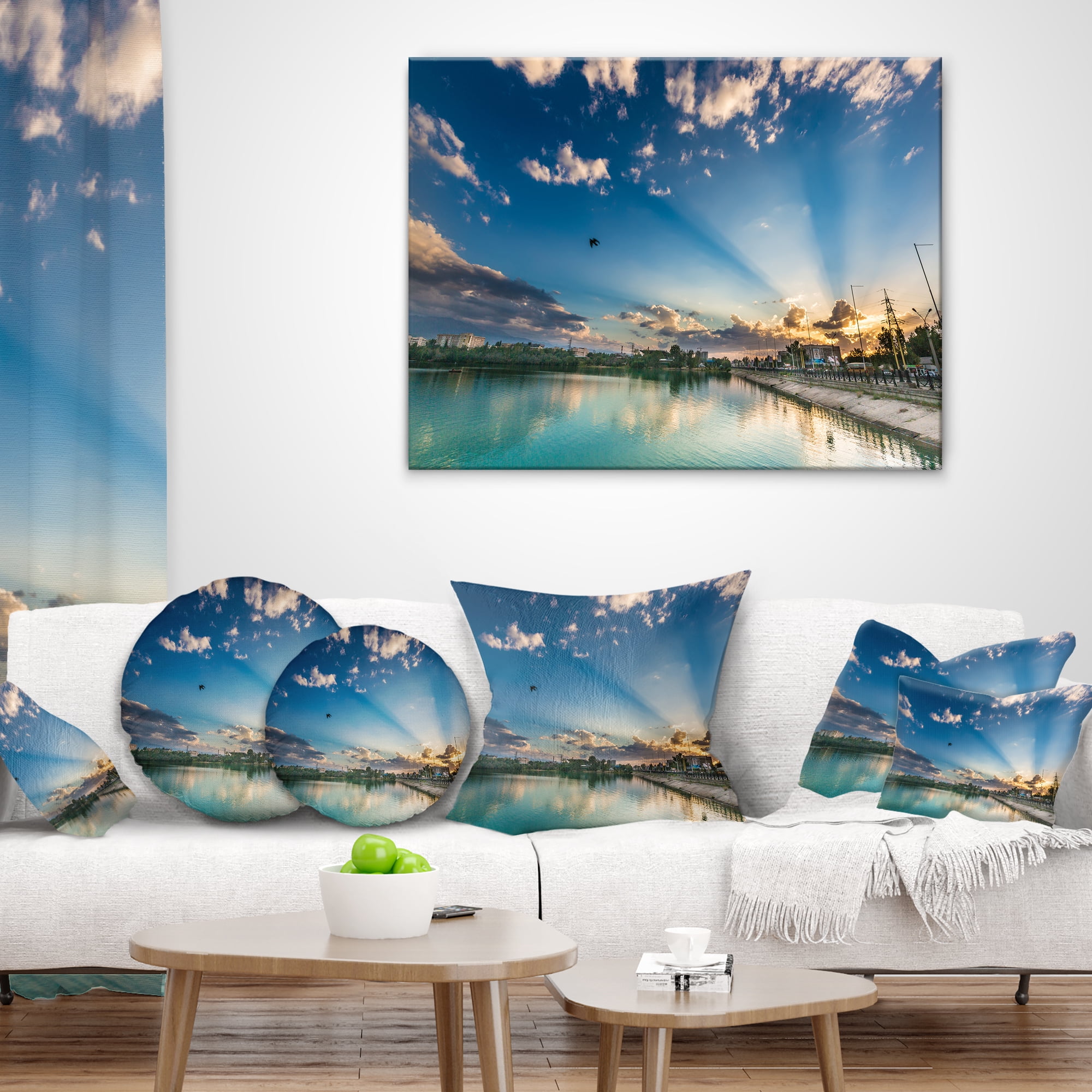 Designart Moving Clouds Over Lake - Landscape Photo Throw Pillow - 16x16