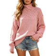 thumbnail image 2 of Tusihei Women Turtleneck Cable Knit Sweater Loose Oversized Chunky Pullover Casual Warm Long Sleeve Fall Winter Top, Pink 3XL, 2 of 5